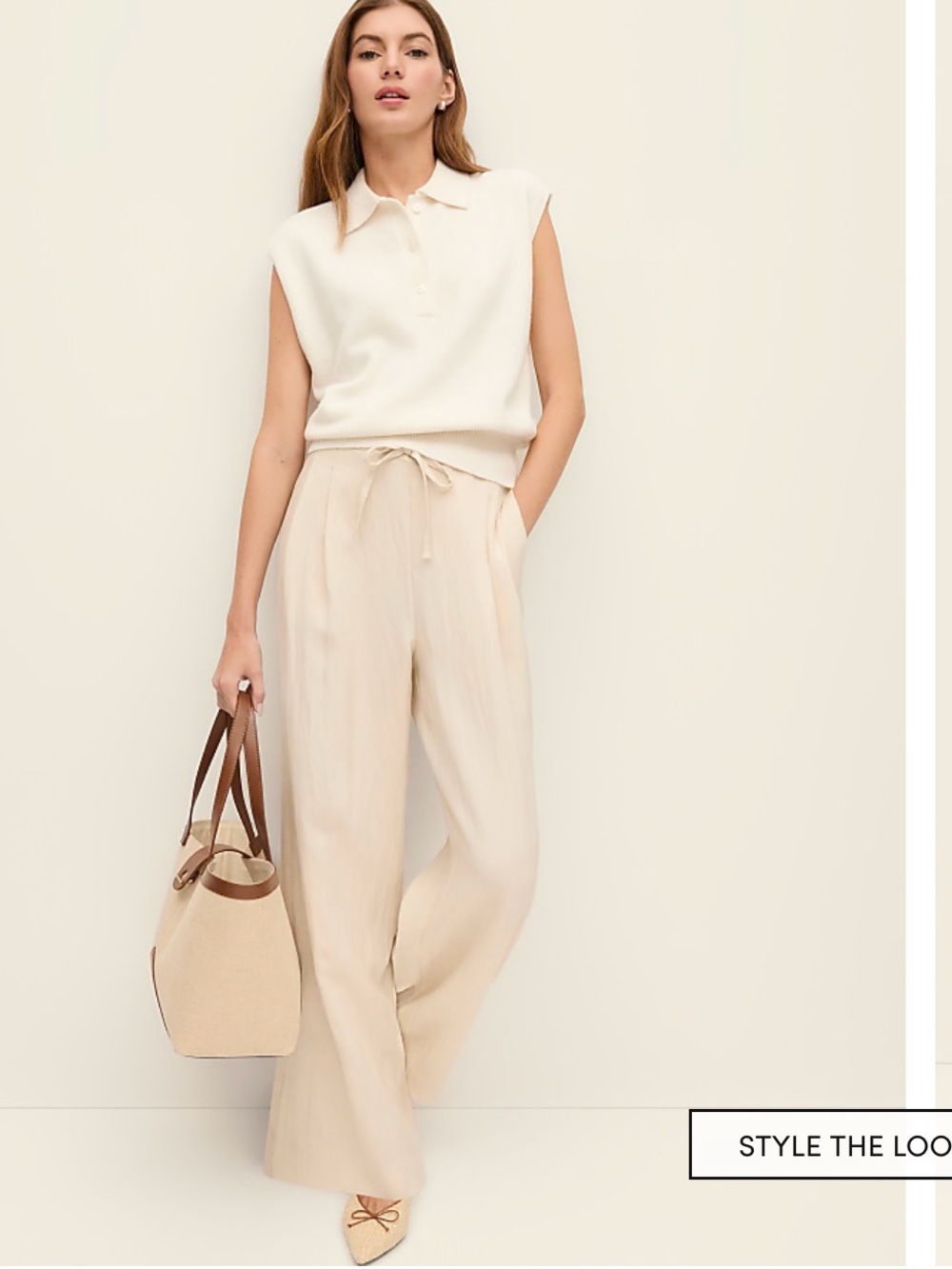 Ann Taylor Cream-Beige Wide Leg Drawstring Pants